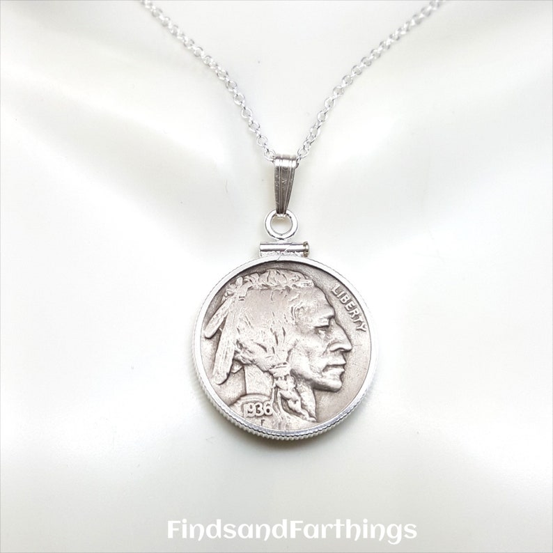 BUFFALO NICKEL COIN necklace. Indian head nickel coin pendant. Etsy