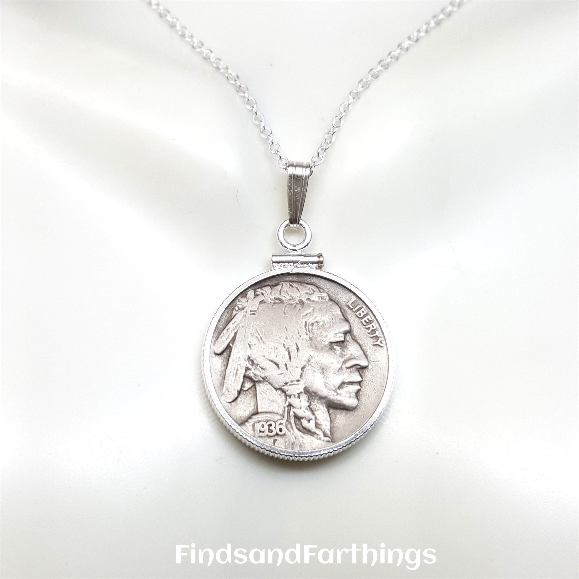 Antique BUFFALO NICKEL COIN necklace. Indian head nickel pendant. mens necklace. Native American. Random year coin read description. Etsy