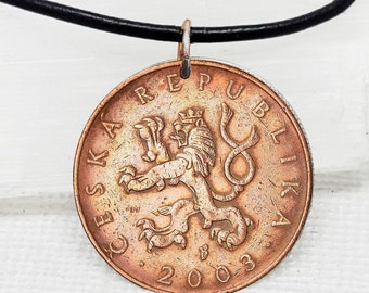 Czech Lion Coin Necklace: Ornate Czech Republic 10 Korun