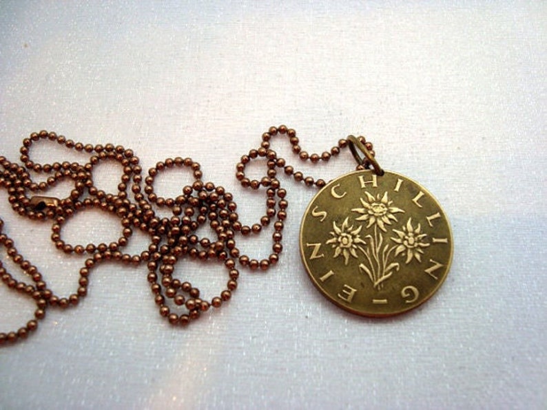 EDELWEISS coin necklace 1960s 1970s flower necklace. Austria necklace Edelweiss flower. edelweiss necklace. flower jewelry image 1