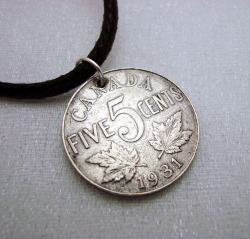 Coin Necklace Antique Canada Five Cent Coin coin pendant