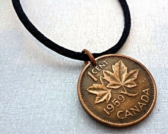 CANADA Penny copper COIN NECKLACE. Maple leaf necklace. one cent. Birth year necklace. collectable copper coin. Various years available