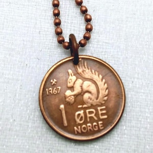 Vintage Norway Squirrel Coin Necklace: Copper Pendant