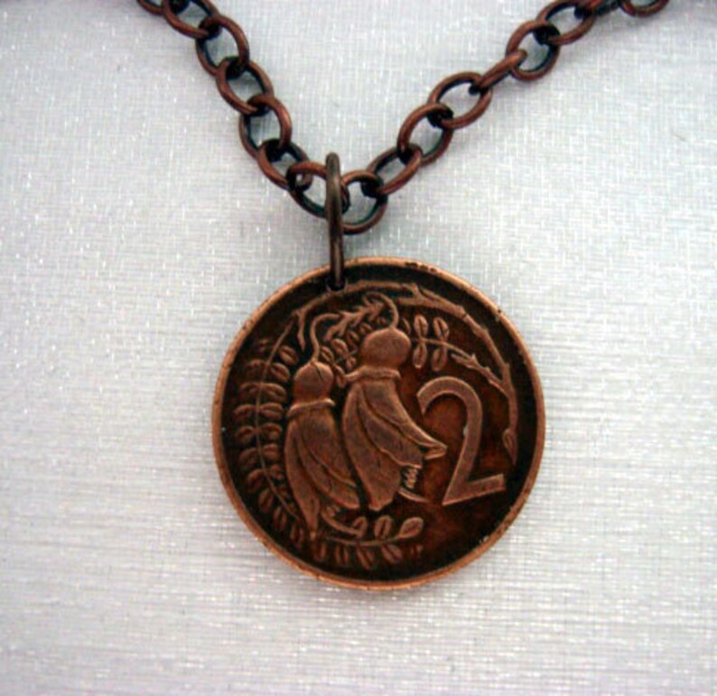 Flower Necklace. Vintage NEW ZEALAND Two Cent COPPER Coin Etsy