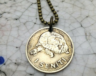 Turtle jewelry - vintage Tortoise COIN NECKLACE - Turtle jewelry - Tonga 1 seniti - turtle pendant - reptile - Polynesia - coin pendant