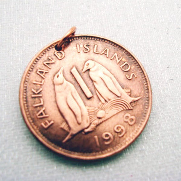 PENGUIN pendant - copper COIN charm or PENDANT - Falkland Islands - Penguins - penny - bird - Pittsburgh Penguins - no chain or cord