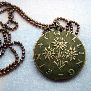 EDELWEISS coin necklace 1960s 1970s flower necklace. Austria necklace Edelweiss flower. edelweiss necklace. flower jewelry image 2