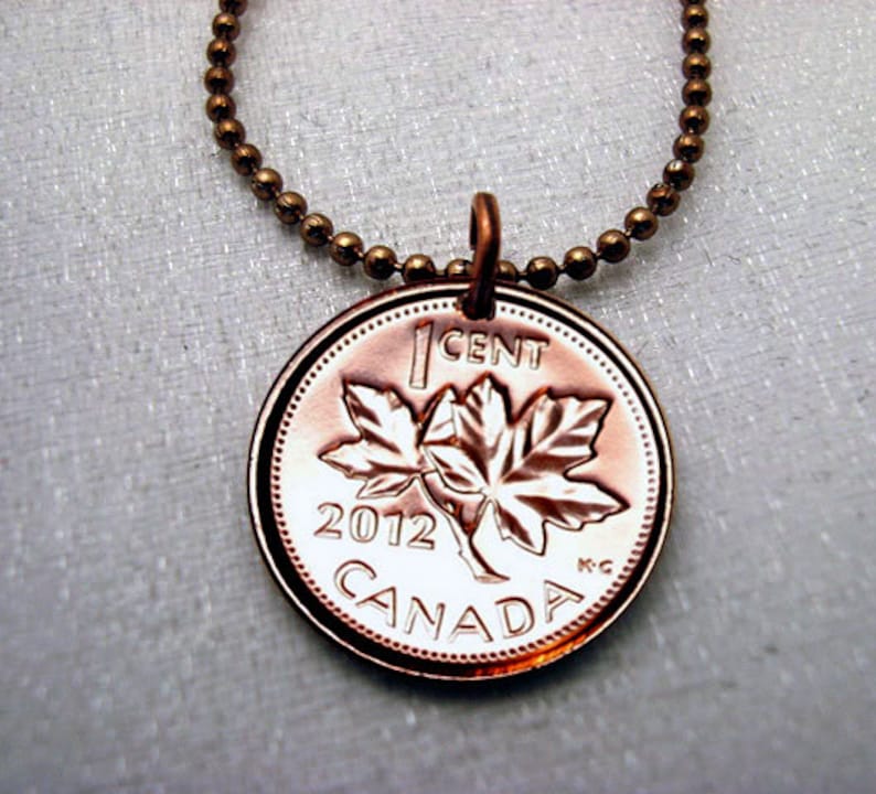 CANADA Penny copper COIN NECKLACE Maple leaf necklace one