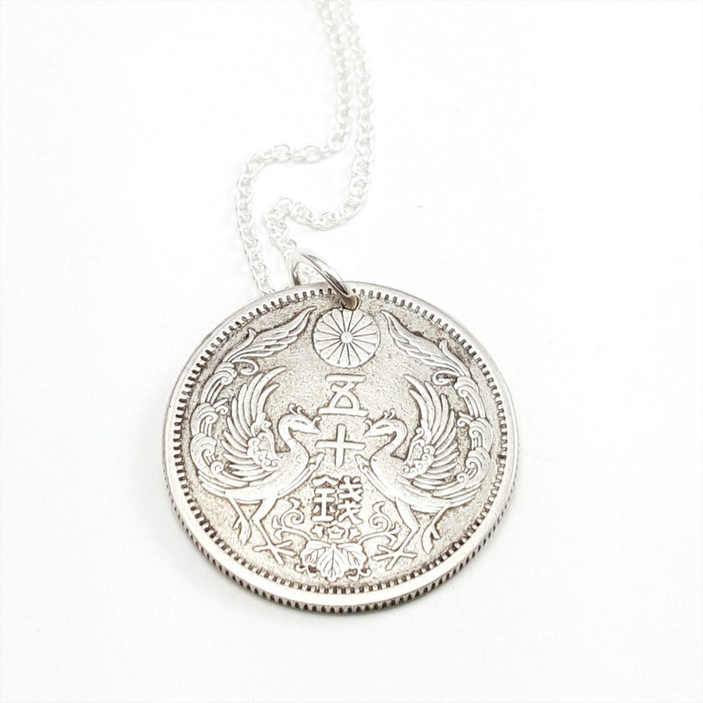 Antique Japanese Phoenix silver coin necklace