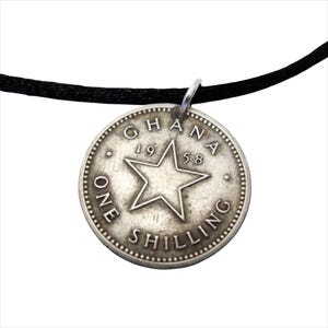 Ghana coin necklace - vintage 1958 one shilling coin from Ghana - five pointed star - African pendant