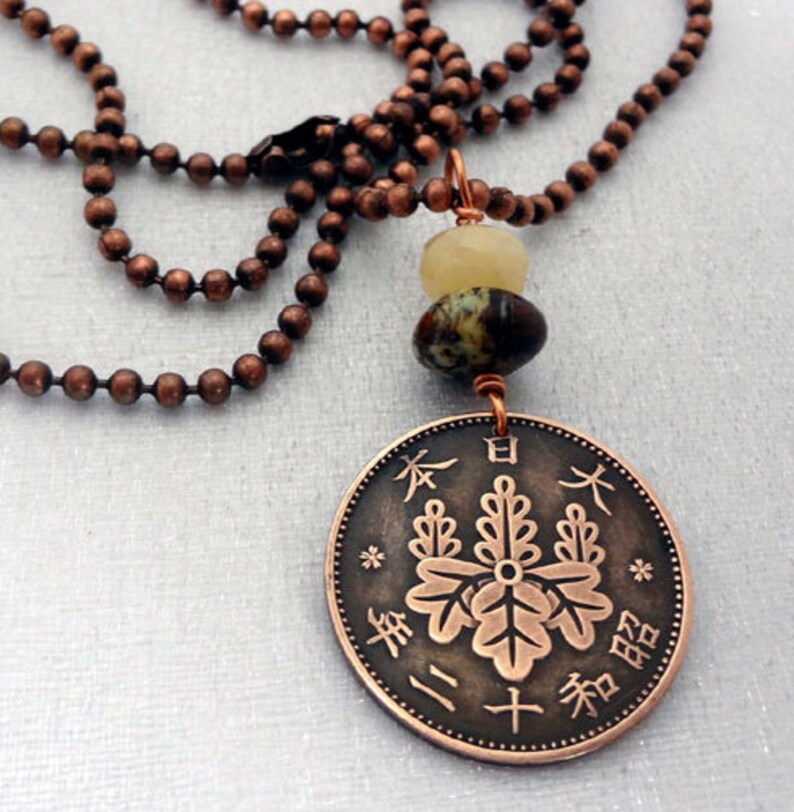 Coin Jewelry. Antique Japanese flower coin necklace. 1 sen Etsy