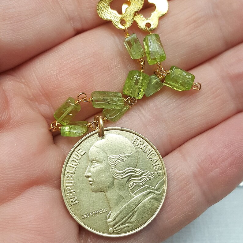 Art Deco Coin Necklace. France Coin Necklace. Peridot Etsy