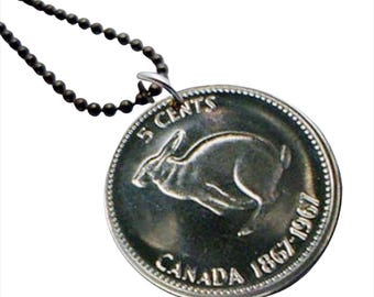 thumbnail image 2 of 1967 Canadian Centennial Rabbit Coin Pendant On 28" 925 Silver Snake Chain 2 of 5