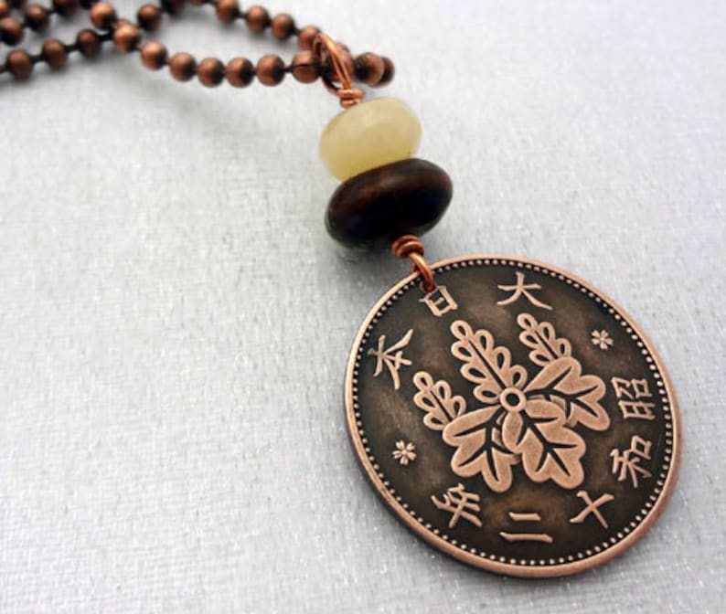 Coin Jewelry. Antique Japanese flower coin necklace. 1 sen Etsy