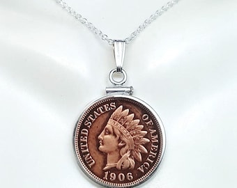Antique Indian Head penny necklace. US penny coin necklace. Antique coin jewelry. mens jewelry. Mens gift. Random year coin READ DESCRIPTION