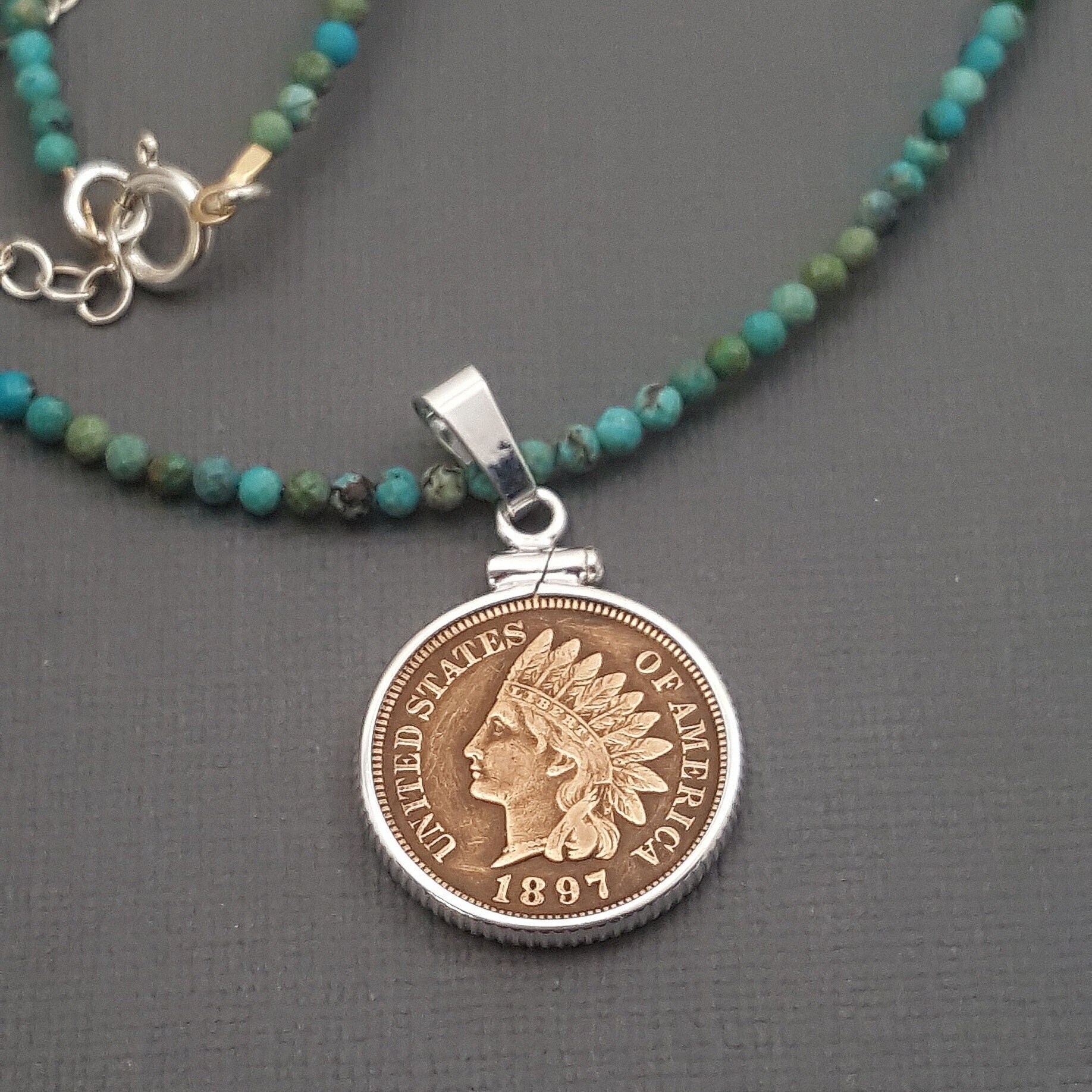 thumbnail image 2 of Vintage Indian Head Penny Pendant – Real Copper Coin On 30" .925 Sterling Silver Chain (Random Year) 2 of 5