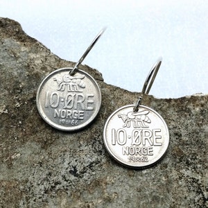 Vintage Norwegian Coin Earrings: Tiny Honeybee Dangles, Sterling Silver earwires