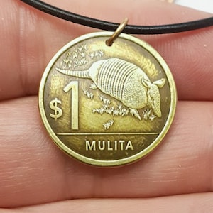 Armadillo Coin Necklace: Uruguay 1 Peso Mulita Pendant