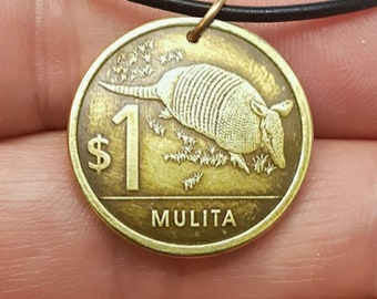 Armadillo coin necklace - Armadillo necklace - Mulita - Uruguay coin - coin jewelry - Armadillo jewelry - Armadillo pendant