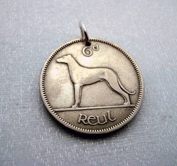 1961 Irish Sixpence Coin Old Ireland Greyhound Dog Celtic Harp Vintage