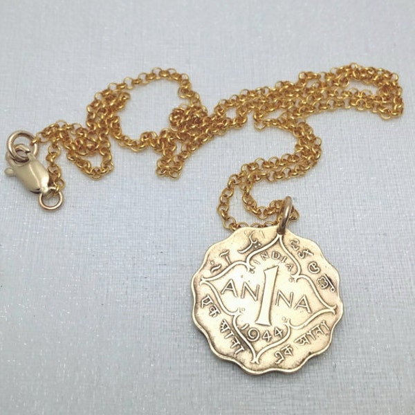 ANNA COIN necklace. Beautiful ornate India 1 Anna coin. name necklace. antique coin. 14k goldfilled chain & clasp. Ann, Anne, Anna, Annabel