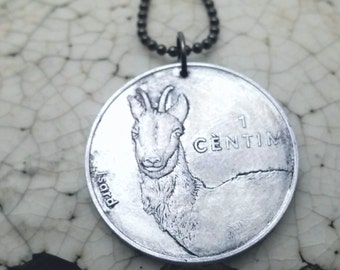 Year of the Goat - Andorra coin necklace - Mountain Goat - ARIES - March birthday - April birthday - Year of the Ram - goat - catalin