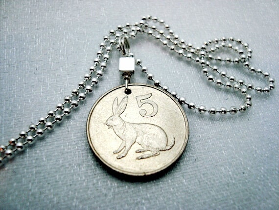 【FR2】 Rabbit Coin Necklace Rabbit Jewelry. Zimbabwe RABBIT Coin Necklace Pendant