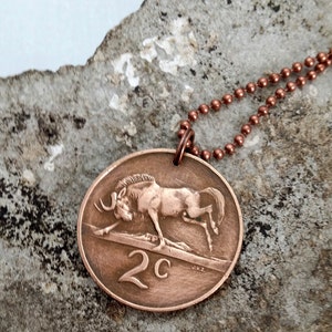 Coin necklace. Wildebeest coin necklace. South Africa necklace. ram necklace. mens necklace. boyfriend necklace. Aries necklace. antelope image 2