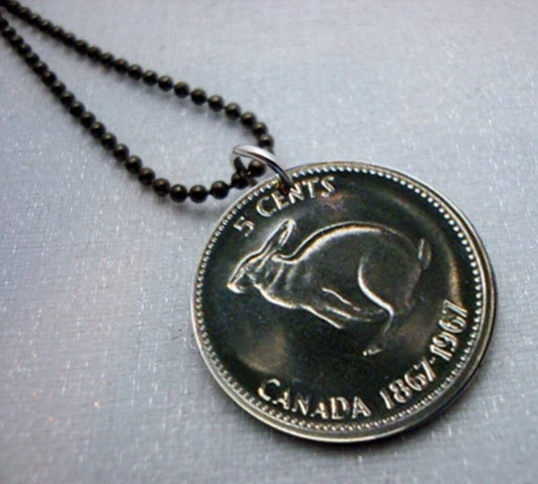 1967 Running Hare Necklace. Rabbit Coin Necklace. Vintage Centennial ...
