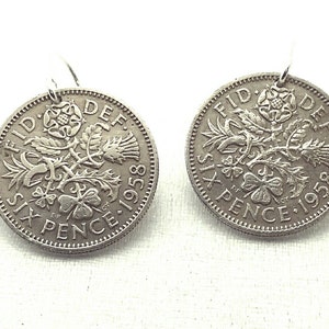 Sixpence Coin Earrings: Sterling Silver, Tudor Rose, Shamrock