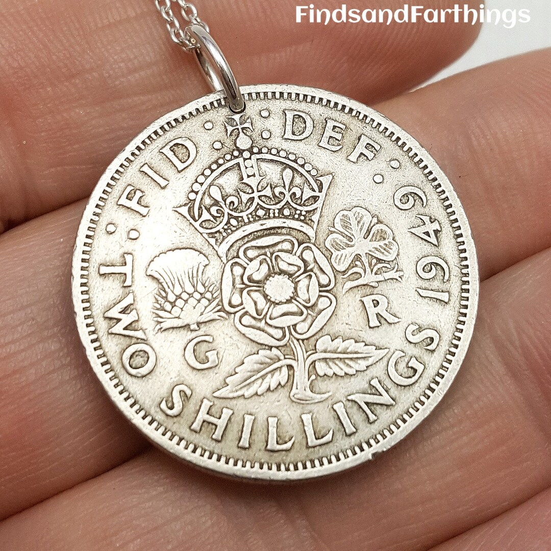 Coin Jewelry. 1949 1950 1951. Vintage 2 SHILLING Coin Necklace. British