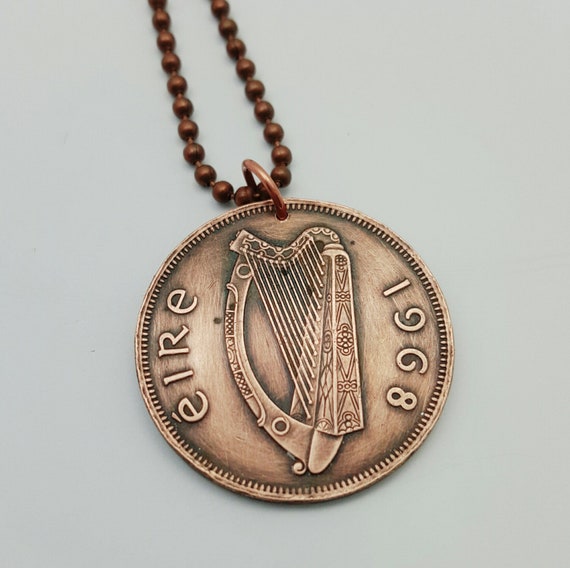 Irish Necklace. IRELAND Coin Necklace. Irish Harp. Guinness