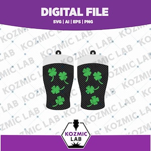 May include: Digital file featuring two black and white shamrock-themed designs. Each design has a black base with green shamrocks and a white top. The text "DIGITAL FILE" and "SVG | AI | EPS | PNG" are also present.