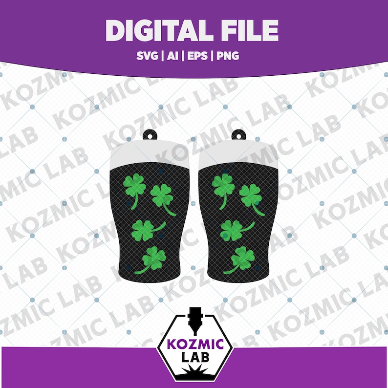 May include: Digital file featuring two black and white shamrock-themed designs. Each design has a black base with green shamrocks and a white top. The text "DIGITAL FILE" and "SVG | AI | EPS | PNG" are also present.