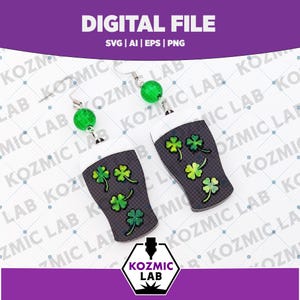 May include: St. Patrick's Day-themed earrings featuring a pint of stout design with green shamrocks. The earrings have green bead accents and silver-tone hooks. The image also includes the text "DIGITAL FILE".