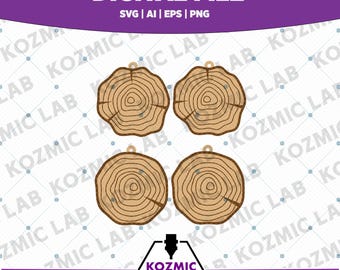 Biżuteria z pnia drzewa w kształcie plastra drewna SVG — plik wycinany laserowo, kolczyki w stylu boho, wisiorek, brelok