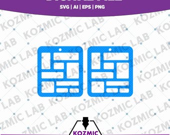 Kwadratowe kolczyki witrażowe SVG | Geometryczne kolczyki wiszące (do pobrania cyfrowego)