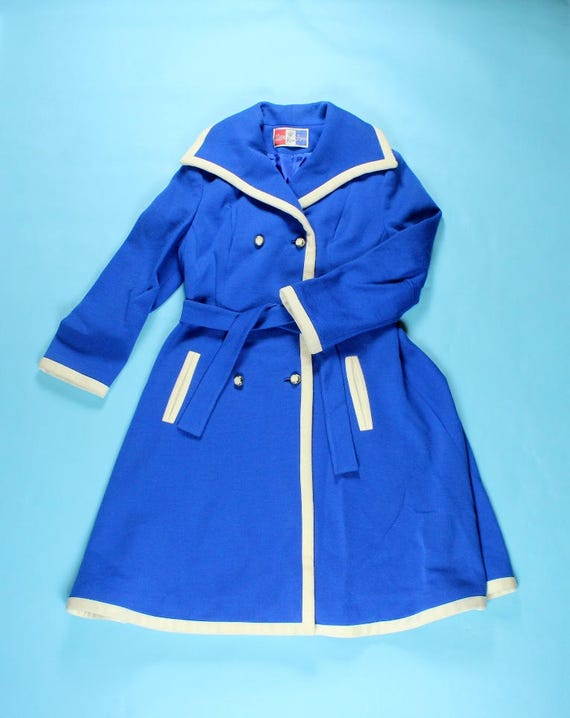 60's Vintage LILLI ANN Wrap Trench Wool Knit Royal