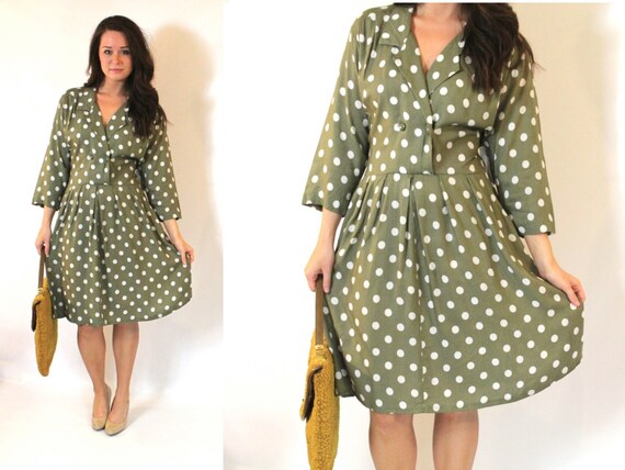 olive green polka dot dress