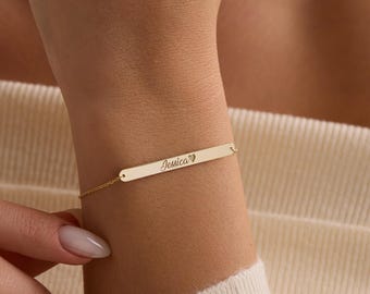 Dainty Name Bar Bracelet, Engraved Name Bracelet, Minimalist Necklace, Personalized Friendship Bar Bracelet, Christmas Gift, Gift for her