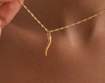 14K Gold Plated Italian Horn Pendant Necklace, Custom Protection Jewelry, Everyday Necklace, Talisman Necklace, Gift for her, Christmas Gift