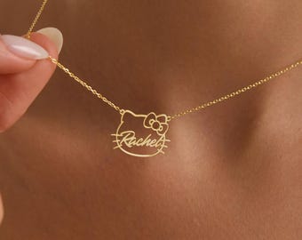 Collar con nombre de gatito delicado y adorable, colgante con cara de gato y nombre, collar minimalista de gato, regalo conmemorativo para mascotas, collar con nombre y cara de gatito