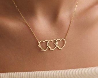Benutzerdefinierte Familienname Halskette mit Herz, personalisierter Schmuck für jeden Tag, Weihnachtsgeschenk, minimalistische Halskette, mehrere Herzen Halskette