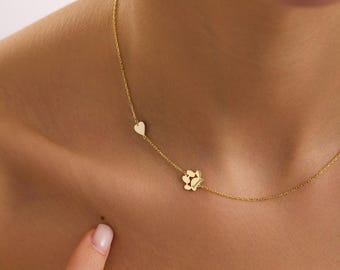 Collar Corazón Dorado con Huella Lateral, Joyería Personalizada Corazón Huella, Collar Conmemorativo para Mascotas, Collar Huella de Mascota, Regalo por la Pérdida de una Mascota, Regalo de Cumpleaños