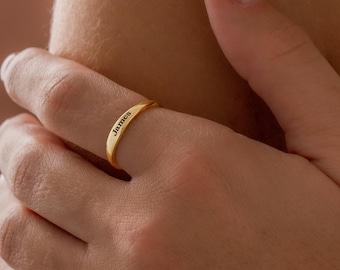 Personalized Name Ring, Custom Engraved Ring, Dainty Name Ring, Minimalist Ring, Gold Plated Ring, Ring for Women, Christmas Gift for Her