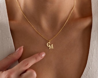 Gold Couple Initial Necklace, Personalized Letter Necklace, Minimalist Necklace, Dainty Everyday Necklace, Christmas Gift, Custom Jewelry