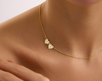 Gold Heart Initial Sideways Necklace, Personalized Letter Necklace, Love Necklace, Minimalist Necklace, Christmas Gift for her, Mom Necklace