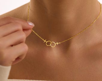 Double Venus Lesbian Necklace , Lesbian Pride Jewelry, Feminist Gay Jewelry, Transgender Gift for her, Rainbow Jewelry, Christmas Gift