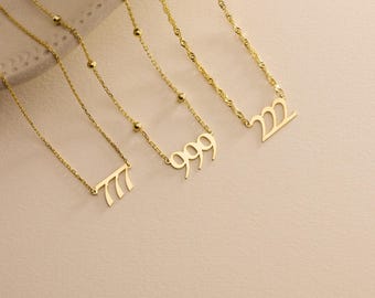 Gold Angel Number Necklace, 222, 777, 999, Lucky Number Necklace, Personalized Jewelry, Lucky Spiritual Jewelry, Christmas Gift for Her