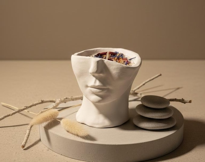 Unique Soy Candle "Inner Bloom" / Hand-Carved Vessel Sculpture